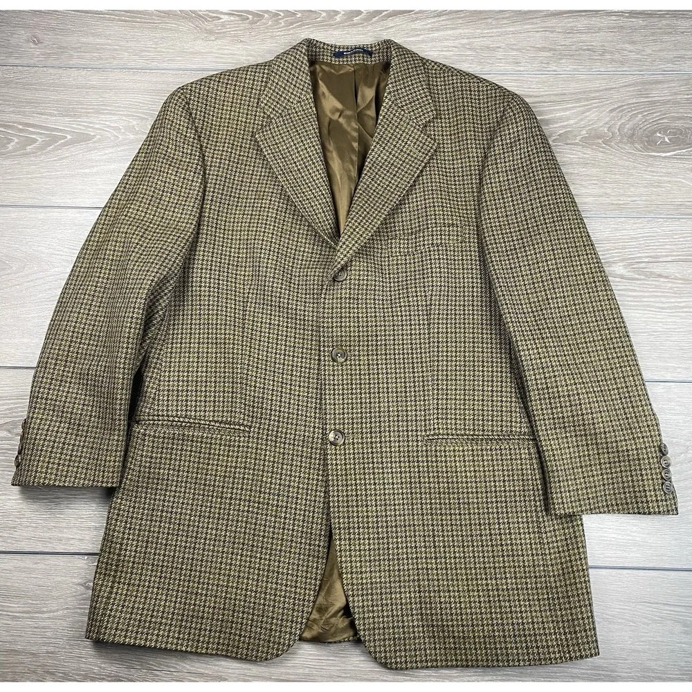 Chaps Ralph Lauren Men's Vtg Wool Herringbone Tweed Sport Coat Blazer Brown 44 R